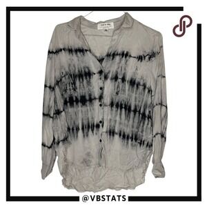Anthropologie Cloth & Stone Women's Raw Hem Tie Dye Button Up Shirt Gray‎ Large